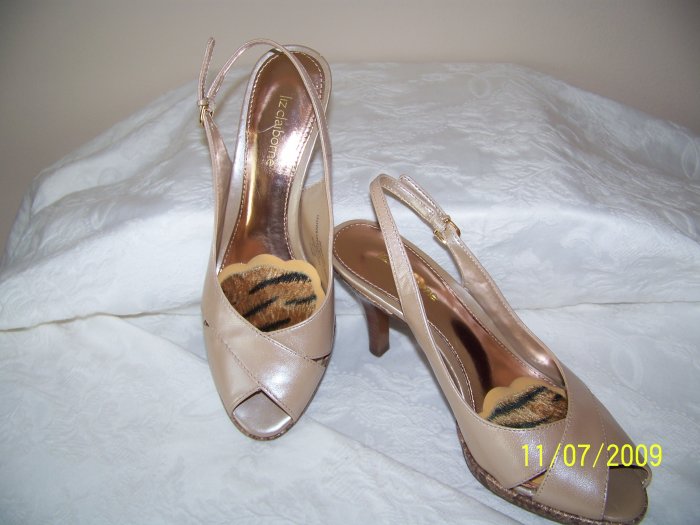 Liz Claiborne Pearly Beige Open-Toe Slingback Heels Size 6 1/2 M