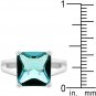 Princess Cut Aquamarine Crystal Solitaire Ring in Rhodium White Gold Silver Tone