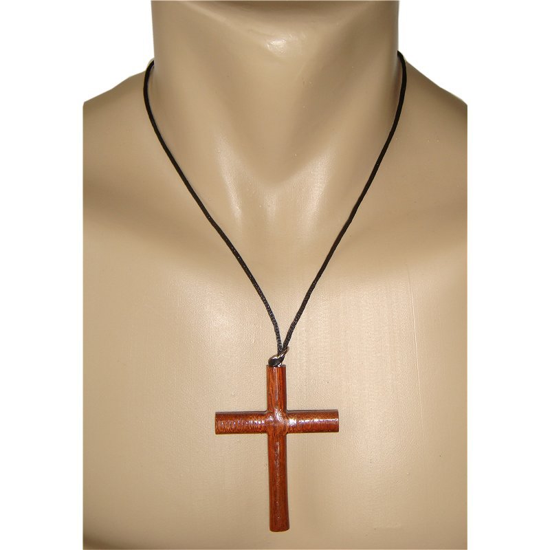 Hawaiian Extra Large Koa Wood Cross Pendant Necklace