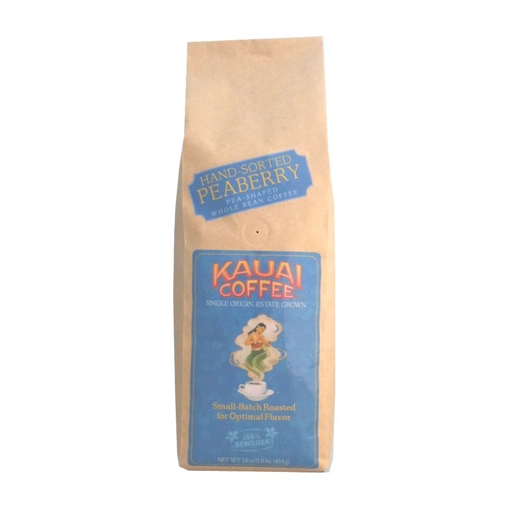 Kauai Coffee 100 Hawaiian Peaberry Whole Bean Coffee 1lb
