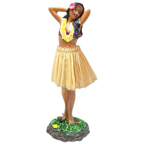 Hawaiian Leilani Hula Girl Posing Brown Skirt 7" Dashboard Doll