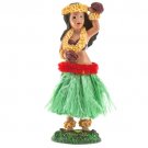 Hawaiian Hula Girl with Flower Dashboard Doll 6.5" (Green Skirt)