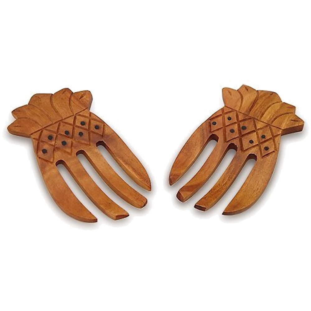 Hawaiian Kamani Wood Pineapple Salad Tossing Hands Fork Servers Utensils