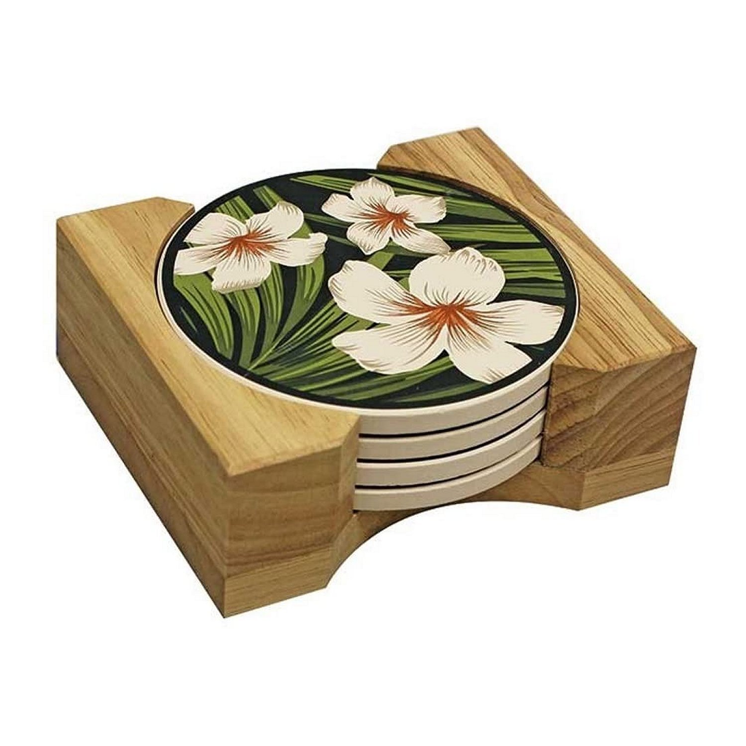 Hawaiian Ceramic Coaster Set Plumeria Flower Palm from Maui, Hawaii