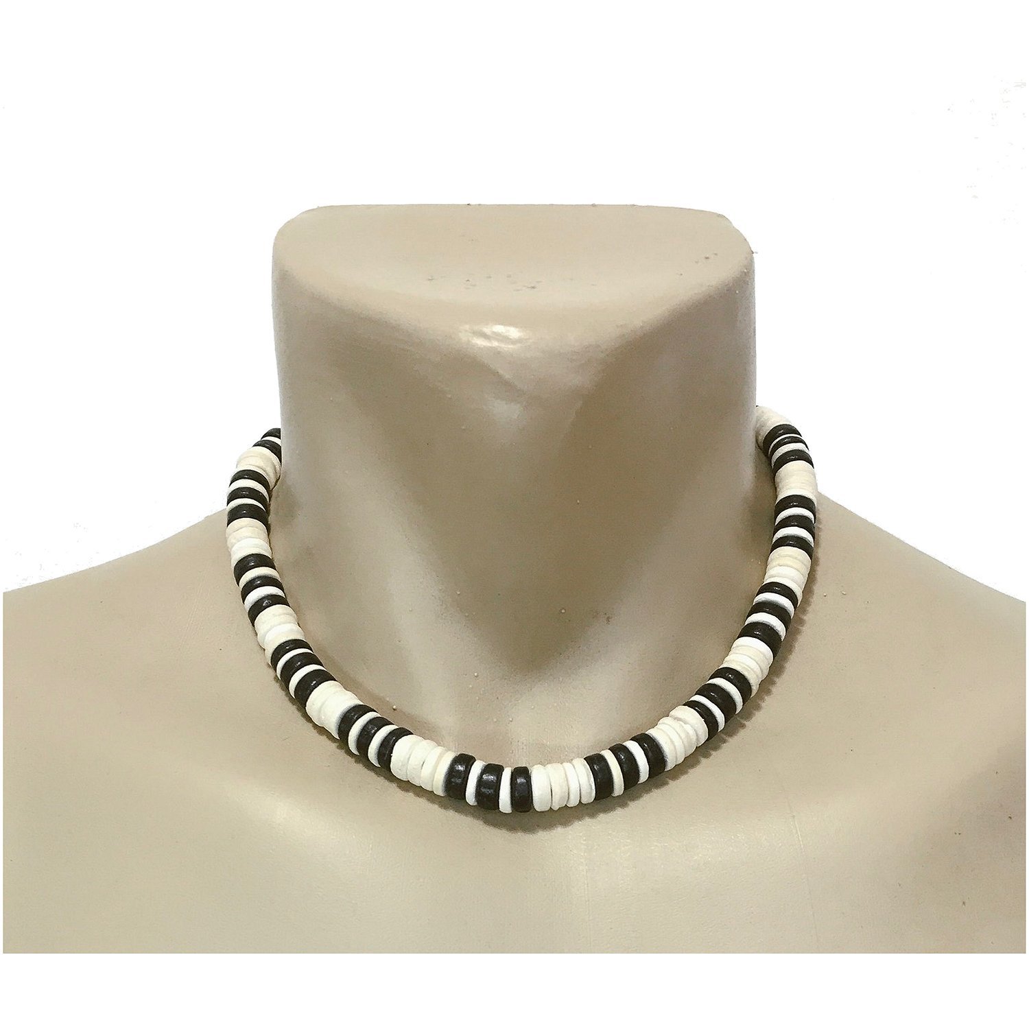 Hawaiian Jewelry Black and White Coconut Bead Surfer Necklace from Maui