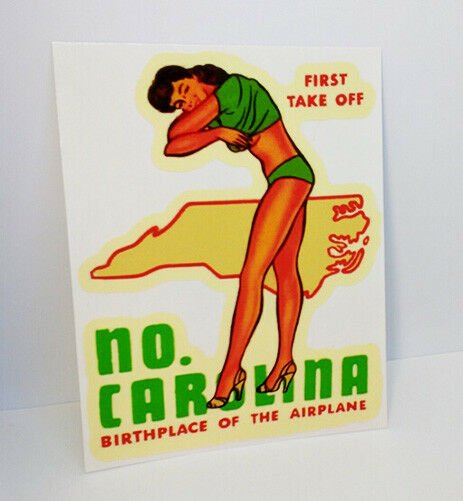 North Carolina Pin up "First Take Off" Vintage Style pinup DECAL, Vinyl STICKER