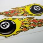 FLAMING EIGHT BALL (PAIR) Vintage Style DECAL / STICKER, rat rod, racing