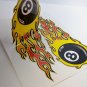 FLAMING EIGHT BALL (PAIR) Vintage Style DECAL / STICKER, rat rod, racing