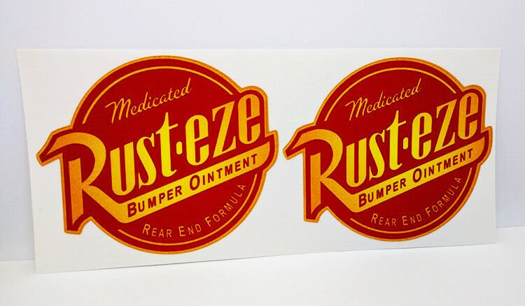 RUST-EZE X 2 Vintage Style Vinyl DECAL, Retro Car Sticker, Rat Rod, Drag Racing