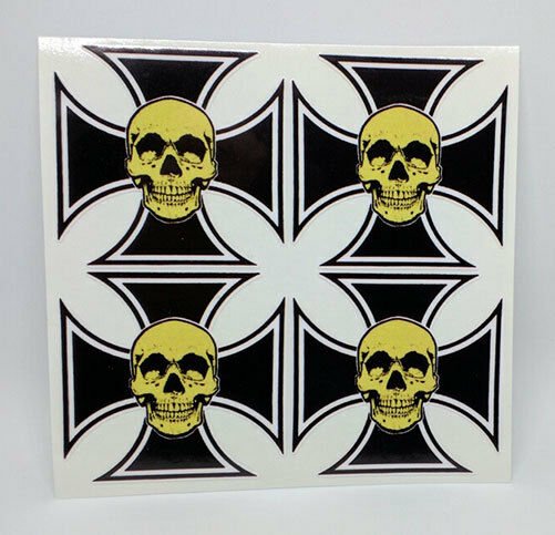 2" Skull & Iron Cross DECALS, Vinyl STICKERS, 4 Pack, for hard hat, hot rod, etc