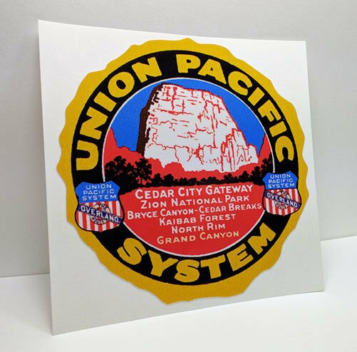 UNION PACIFIC System Vintage Style DECAL / Vinyl Sticker, Railroad Luggage Label