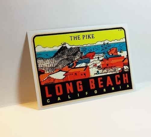 Long Beach, "The Pike" Vintage Style Travel Decal, Vinyl Sticker, luggage label