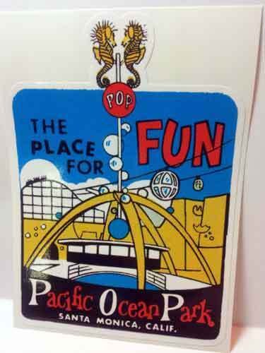 Pacific Ocean Park CA Vintage Style Travel Decal / Vinyl Sticker, Luggage Label