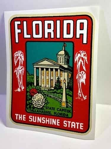 Florida The Sunshine State Vintage Style Travel Decal / Vinyl Luggage Sticker