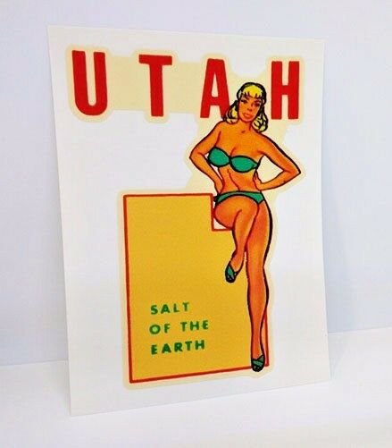 UTAH State Pinup Vintage Style Travel Decal, Vinyl Pin Up Sticker, Luggage Label