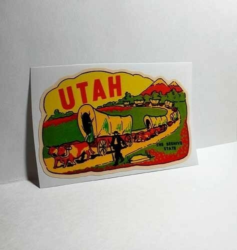 UTAH The Beehive State, Vintage Style Travel Decal, Vinyl Sticker, luggage label