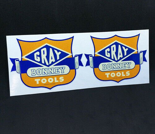 Gray Bonney Tools x 2 Vintage Style DECALs, Vinyl STICKERs, tool box, hot rod