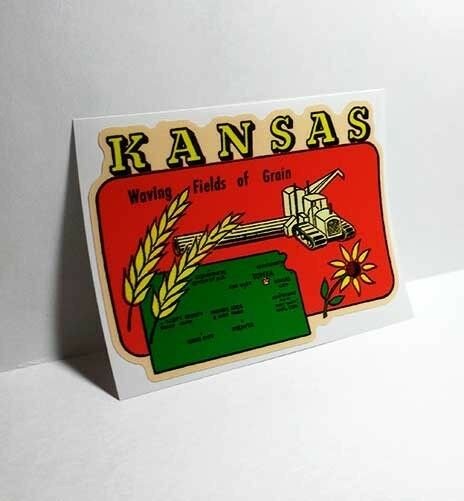 KANSAS Grain Fields Vintage Style Travel Decal, Vinyl Sticker, luggage label