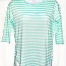 Soprano NWOT Girl's Size Large 14 Light Green White Striped Top 3/4 Sleeves