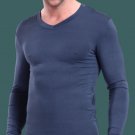 NWT WangJiang Mens Blue V-Neck Long Sleeve Baselayer Shirt/Top sz M Tight fIT