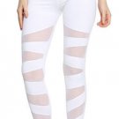 NIB Women's Mesh Stretchy Yoga Pants Fitness Leggings Workout sz Large White