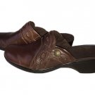 Clarks Brown Leather Women's Slip On Clog Shoes Size 6.5 M Western Detailing