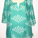 NWT OLD NAVY Teal Blue & White Woodblock Tunic Top Cover-Up sz XL Lightweight