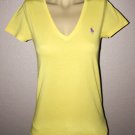 RALPH LAUREN SPORT Jr Women's Yellow Purple Pony V-Neck T-Shirt M Medium