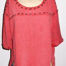Free People Jersey Dillon 3-Quarter-Sleeve Studded Top  sz XS Red Rust Grunge
