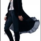 Elegant Ruffled Asymmetric Long Velvet Chiffon Jacket Coat Black M Goth Witch