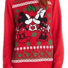 NWT Disney Women's Mickey Minnie Mouse Heart Hands Christmas Sweater Red sz S