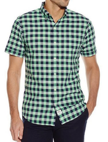 IZOD Saltwater Dockside Chambray Plaid Short S/S sz XL Green & Navy
