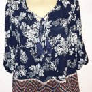 NWOT Love by Design Baby Doll Blouse Top Tunic Top sz Medium Gauze 3/4 Sleeves