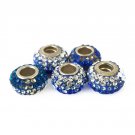 Bronze Blue/White 925 Sterling Silver Swarovski Crystal Pave Bead Charm 5 PC