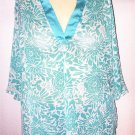 SAG HARBOR WOMAN Sheer Aqua & White Overlay Tunic Top Plus 1X Chiffon-Like