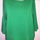 LIZ & ME Green Knit Tunic Top w/ Beaded Neck Detailing Plus size 2X 22/24W