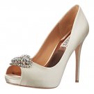 Badgley Mischka Jeannie Ivory Peep Toe Jeweled Pump Platform Heels Shoes sz 8.5W