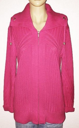 Chico's Cable Knit Pink Front Zip Cardigan Sweater sz 1 Small (8) Cowl Neck