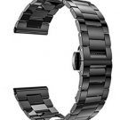 20mm Stainless Steel Butterfly Buckle Link Watch Band - Pebble Time Round Black