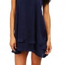 NWT Lucy Love Navy Blue Satin Shore Club Dress w/ Crochet Back sz XS Hi-Lo