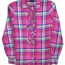 Ralph Lauren Girls Flannel Ruffle Front Shirt Pink Plaid Girl's 16 Roll Up Slvs