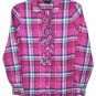 Ralph Lauren Girls Flannel Ruffle Front Shirt Pink Plaid Girl's 16 Roll Up Slvs