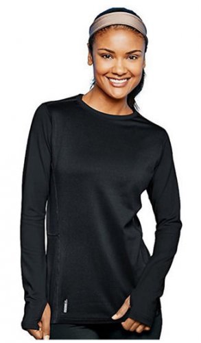 NIB Duofold by Champion Brushed Back Women's Crew sz S Black Warmer