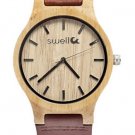 SWELL The Cowboy - 42mm Bamboo Watch with Brown Leather Strap