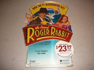 WHO FRAMED ROGER RABBIT VHS STORE DISPLAY 1989 18"
