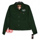 $98 LEVI'S WOMENS TRUCKER GREEN TWILL JACKET with EMBROIDERED NFL NY JETS LOGO - XL (Extra Large)