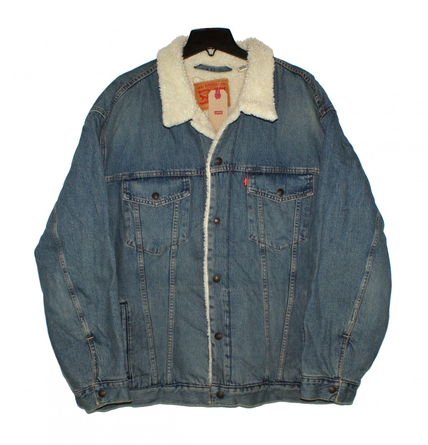$108.00 LEVI'S SHERPA LINED TRUCKER JACKET SNAP BUTTON MEDIUM STONEWASH BLUE DENIM in size 4XL