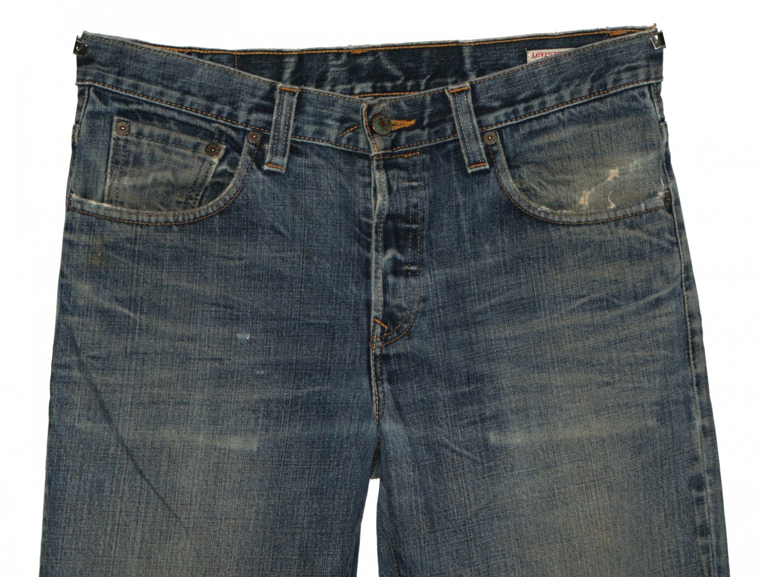 2005 LEVI'S PREMIUM WAYNE RELAXED BOOTCUT DISTRESSED BLUE DENIM JEANS MADE IN USA W32 L30