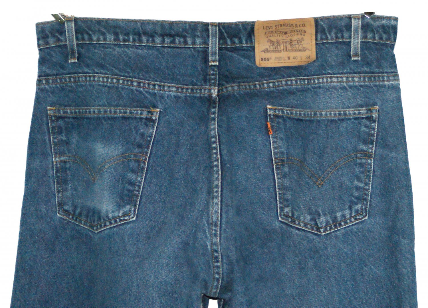 VINTAGE 1997 LEVI'S 505 REGULAR FIT ORANGE TAB BLUE DENIM JEANS - W40 L34 (actual waist 39)