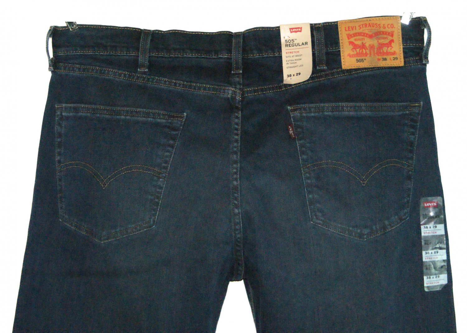 Brand New LEVI'S 505 REGULAR SCAR MEDIUM BLUE STRETCH DENIM JEANS in size W38 W29